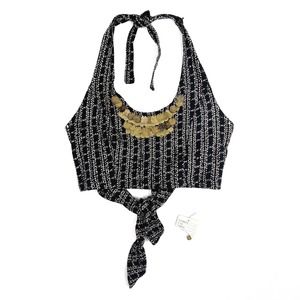 Ecote Gold Embellished Aztec Halter Top Womens Size